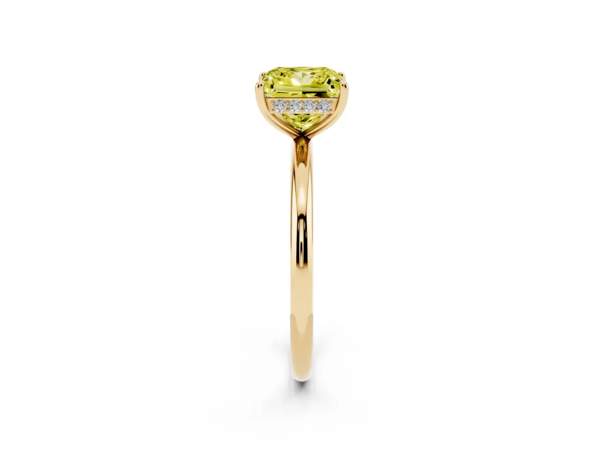Fancy Yellow Princess Cut Solitaire Diamond Ring with a Classic Band and Four-Prong Setting Yellow gold