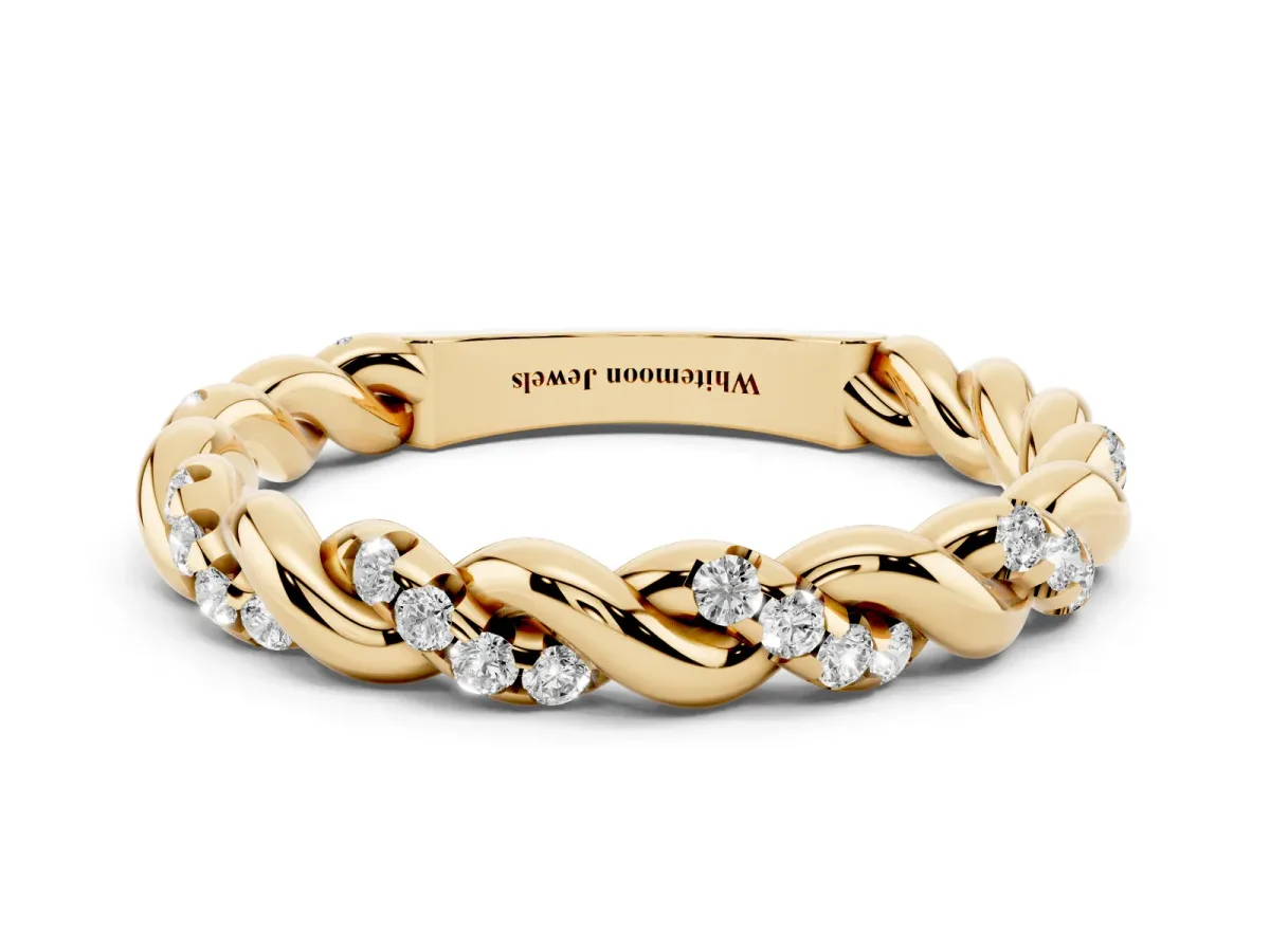 Twisted Pavé Round Diamond Eternity Band Yellow gold