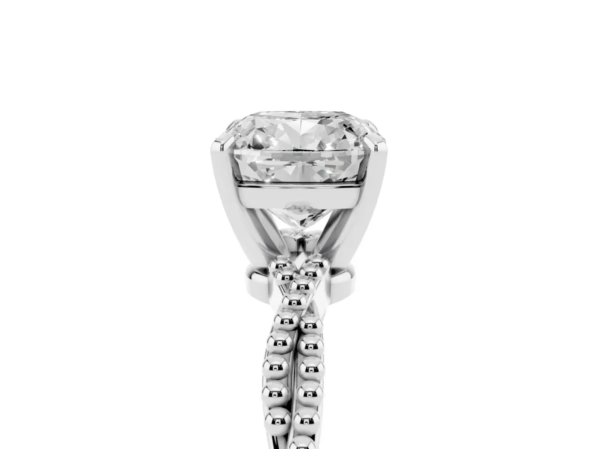 Cushion Cut Solitaire Twisted Band with Bead Prong Setting Platinum