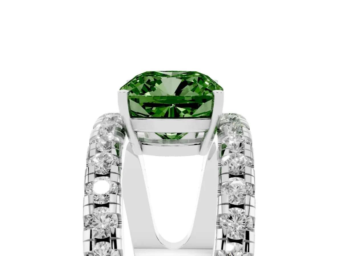Fancy Green Cushion Cut Solitaire Split Shank Pave Diamond Ring Platinum