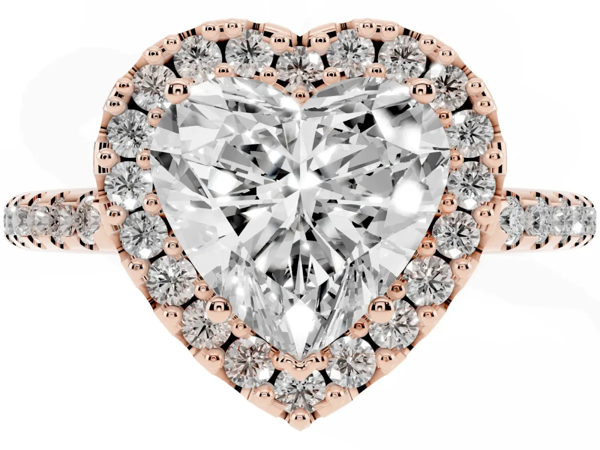 Heart Cut Diamond Pavé Halo Ring with Four-Prong Setting Rose gold