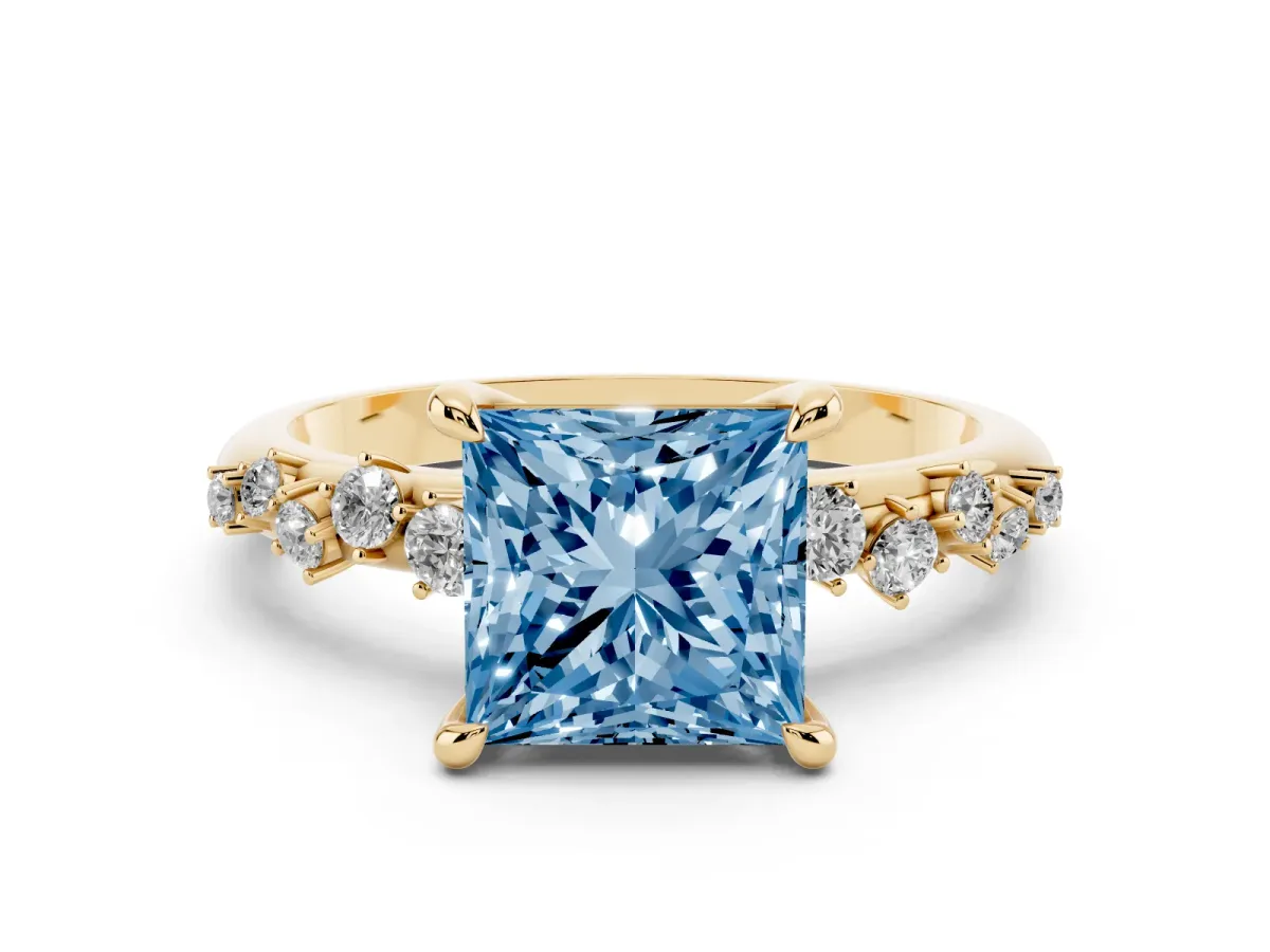 Fancy Blue Princess Cut Cut Diamond Vine Band with Four-Prong Setting Yellow gold