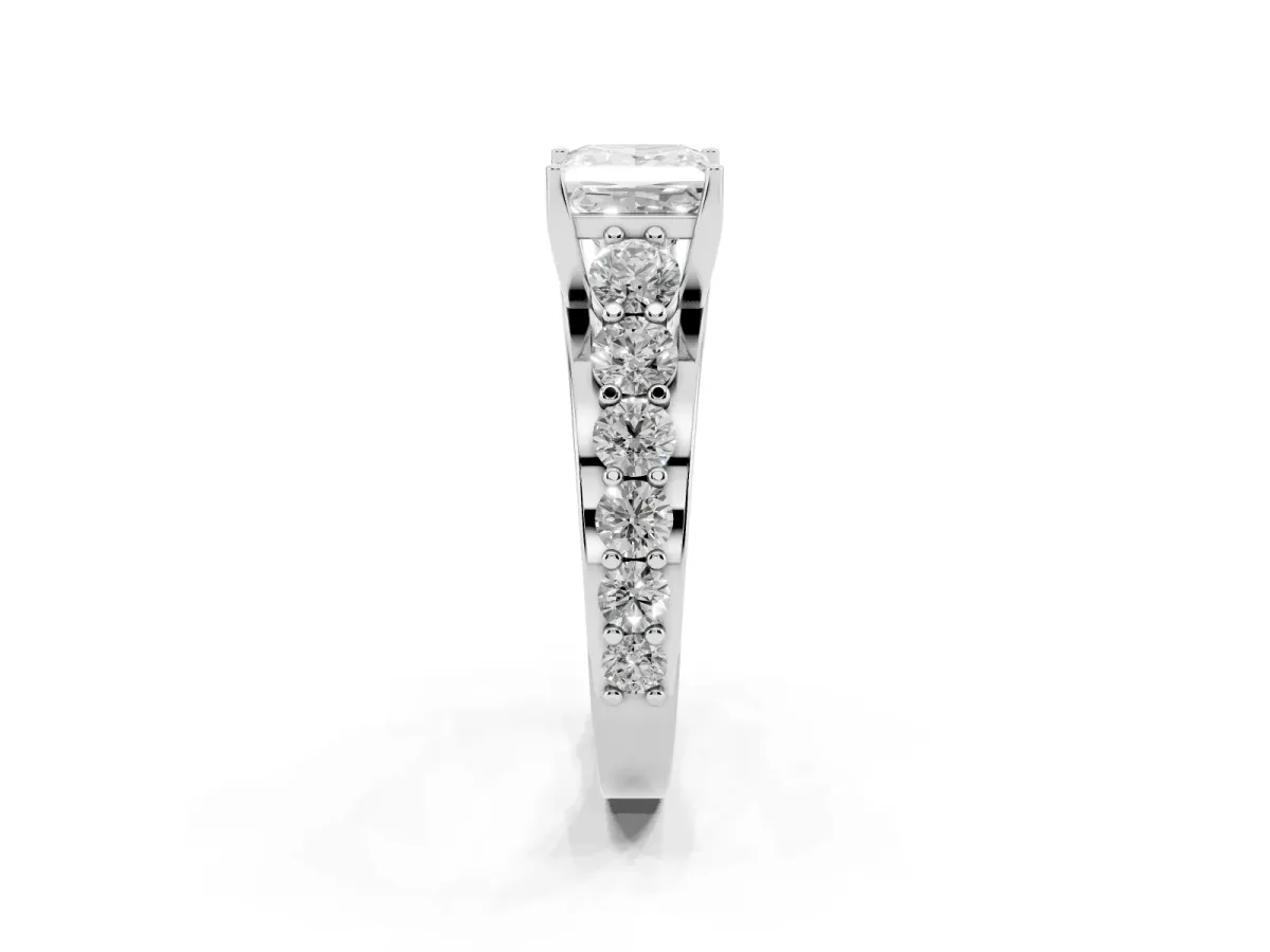 Princess Cut Diamond Engagement Ring with Pavé Band and Four-Prong Setting Platinum