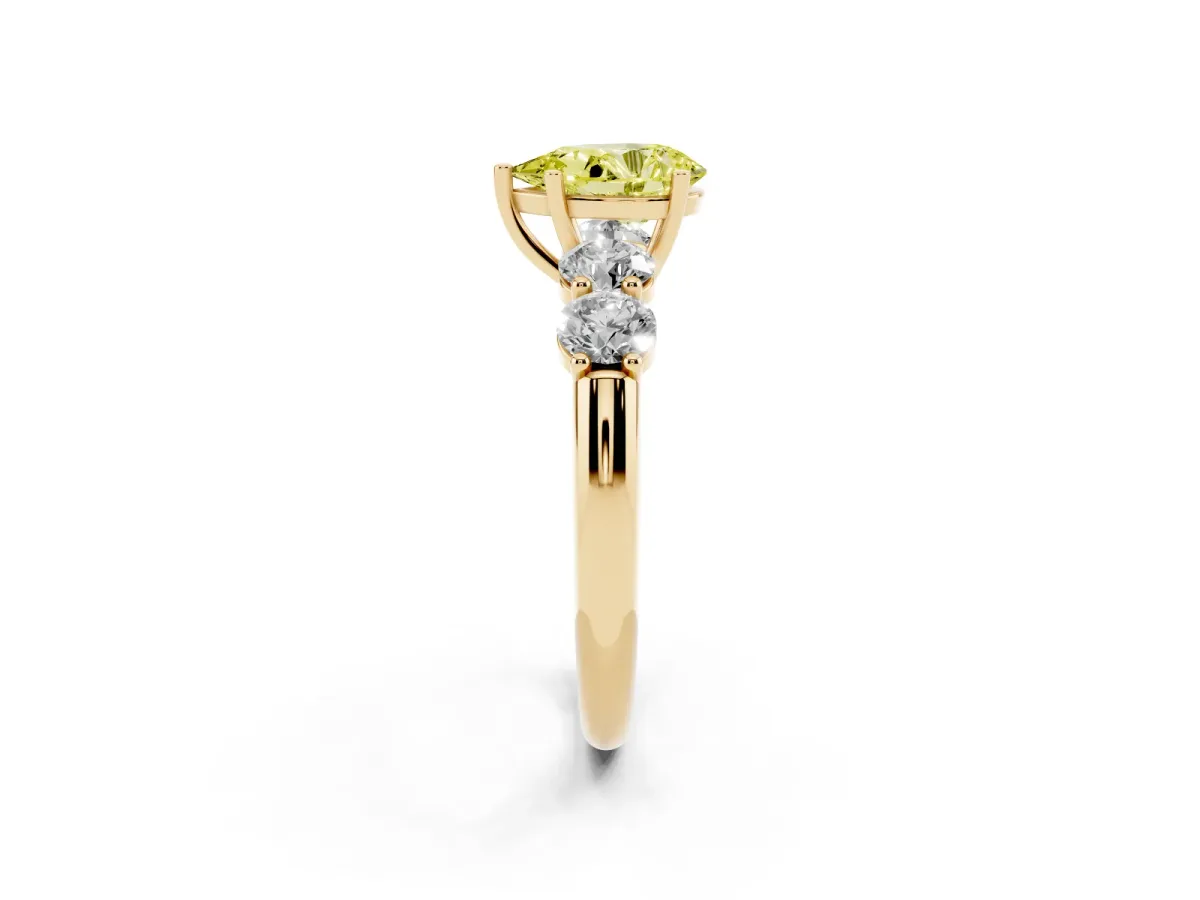 Fancy Yellow Pear Cut Cut Five-Stone Prong Set Diamond Ring with Classic Band Yellow gold