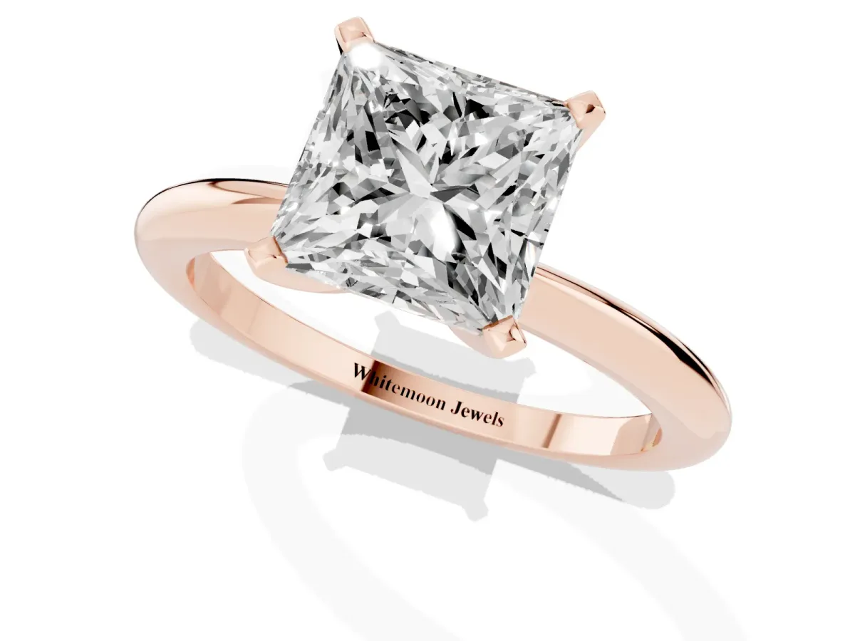 Princess Cut Diamond Solitaire Ring with Prong Setting and Classic Band Rose gold
