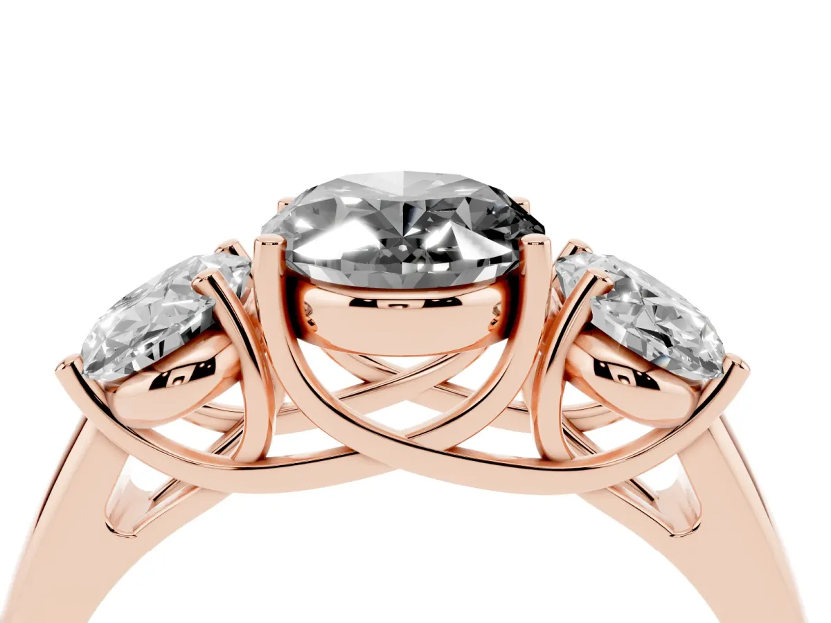 Fancy Black Three-Stone Oval Cut Diamond Engagement Ring with Prong Setting Rose gold