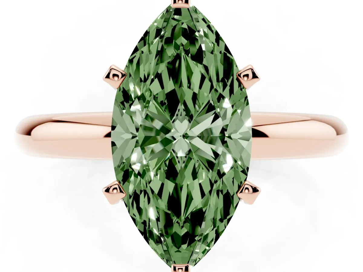 Fancy Green Marquise Cut Diamond Solitaire Engagement Ring with Round Band and Four-Prong Setting Rose gold