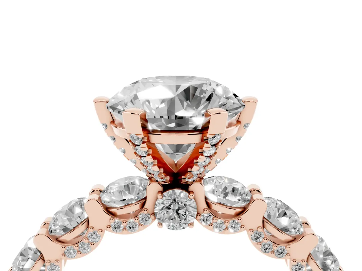 Round Diamond Mens Ring with Graduated Side Stones Rose gold
