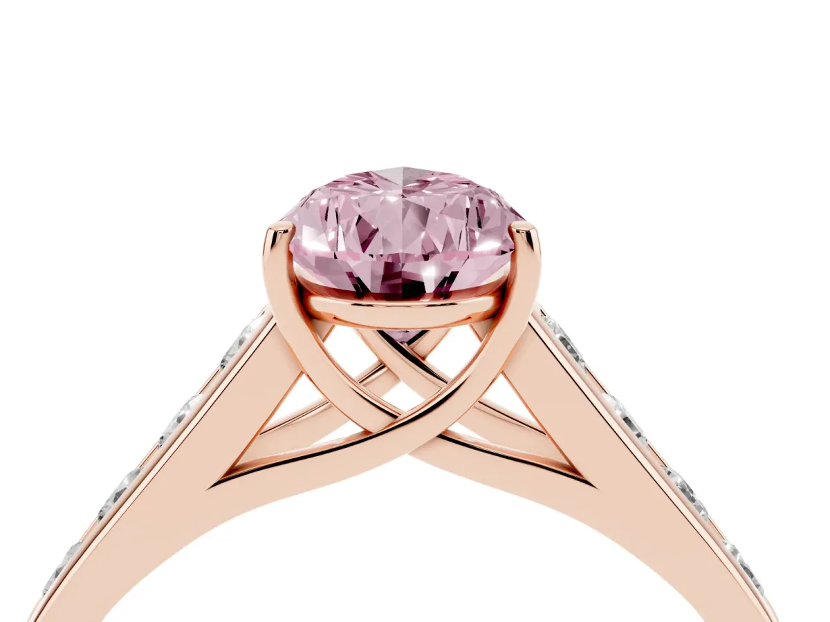 Fancy Pink Pear Cut Solitaire Channel-Set Diamond Engagement Ring with Four-Prong Setting Rose gold