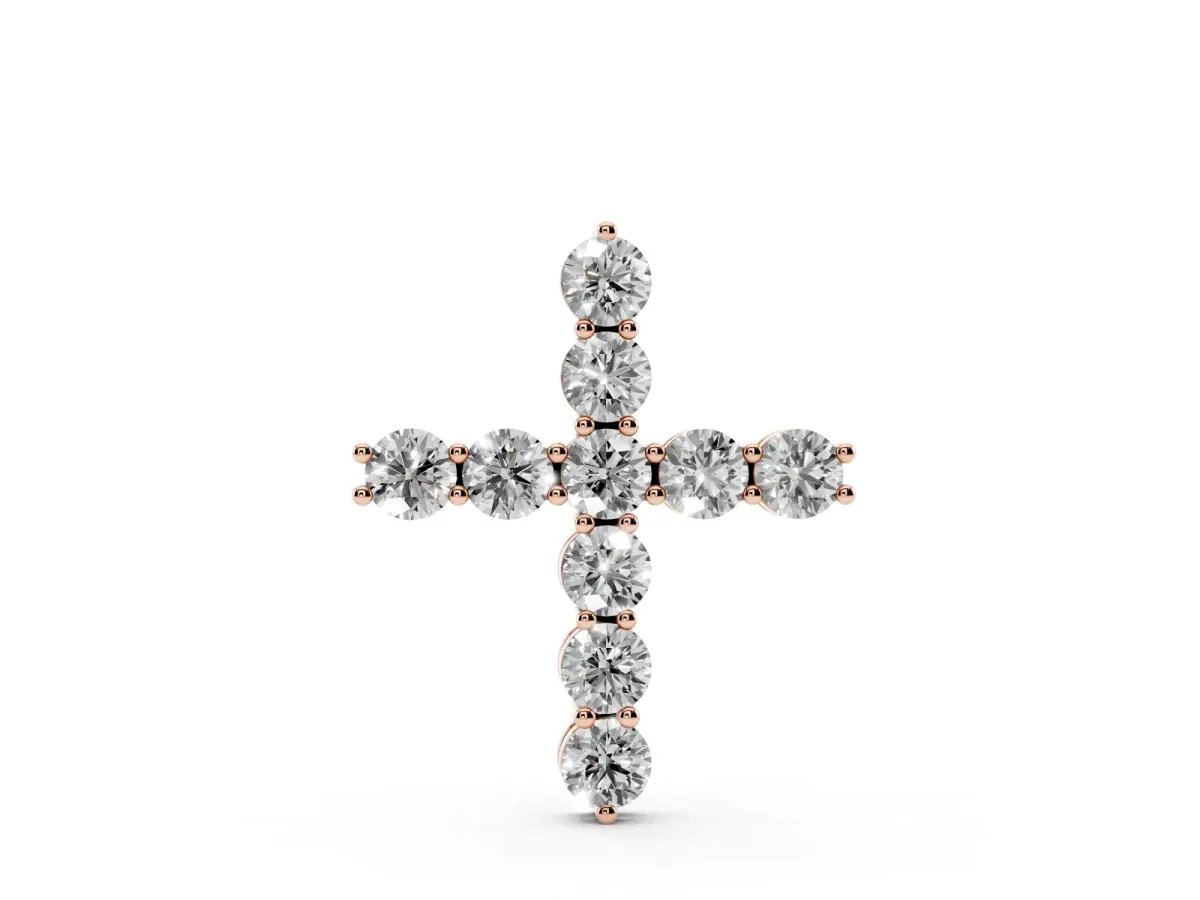 Round Diamond Prong-Set Cross Pendant Rose gold