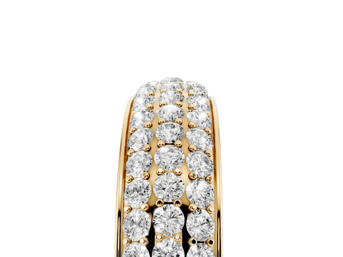 Three-Row Round Diamond Eternity Band with Shared Prong Setting Yellow gold