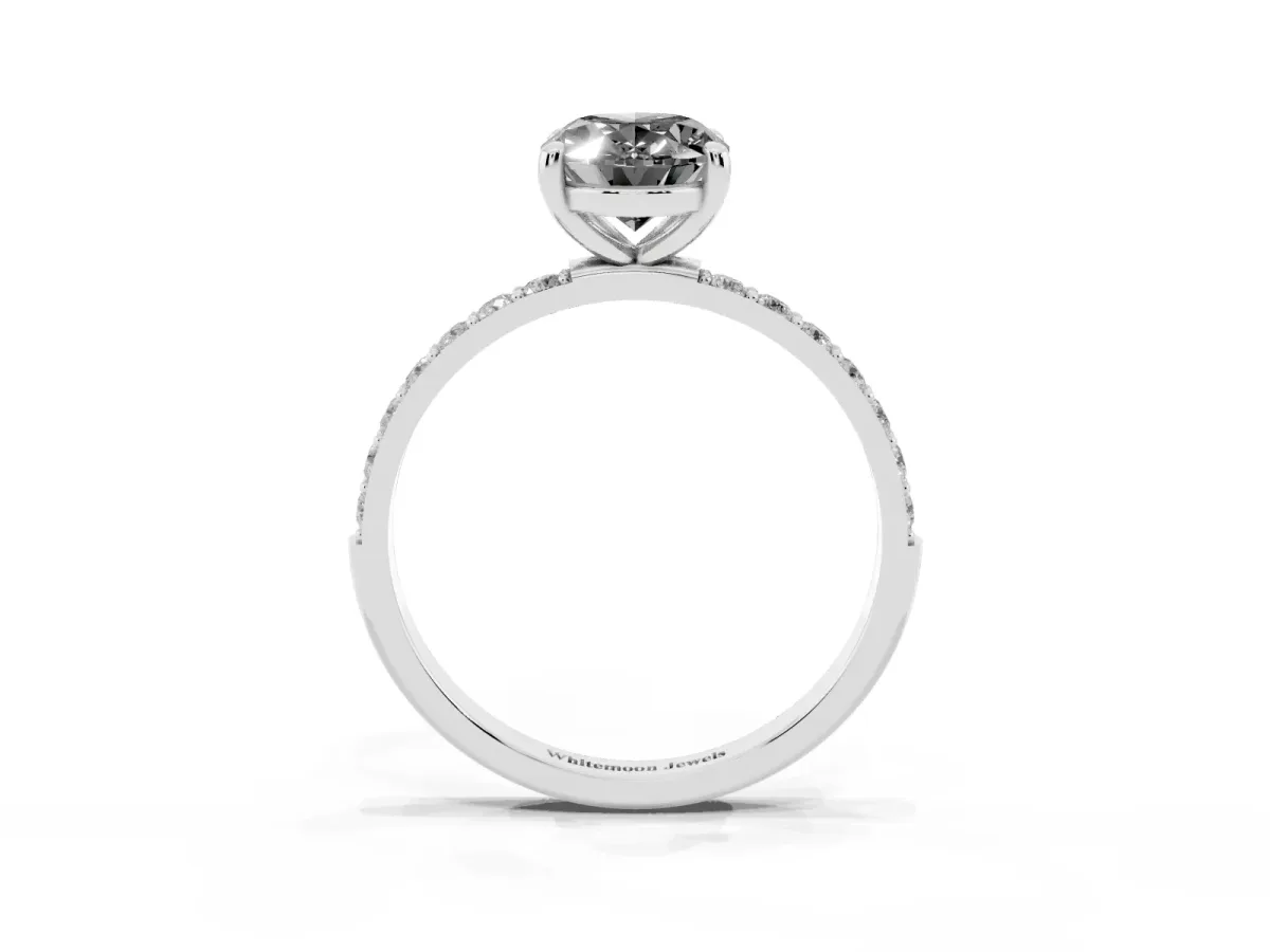 Fancy Black Oval Cut Diamond Solitaire Ring with Round Pavé Band and Prong Setting Silver
