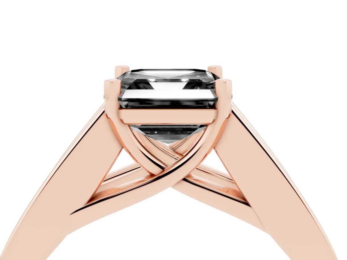 Fancy Black Asscher Cut Cut Channel Set Solitaire Ring with Four-Prong Setting Rose gold