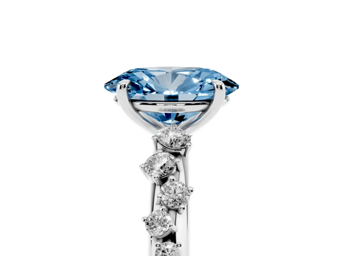 Fancy Blue Oval Cut Diamond Cluster Prong-Set Solitaire Ring Platinum
