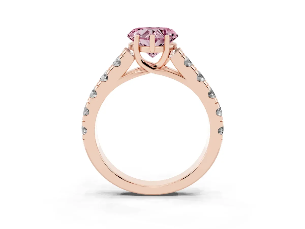 Fancy Pink Heart Cut Cut Diamond Solitaire Ring with Micro Pave Band and Prong Setting Rose gold