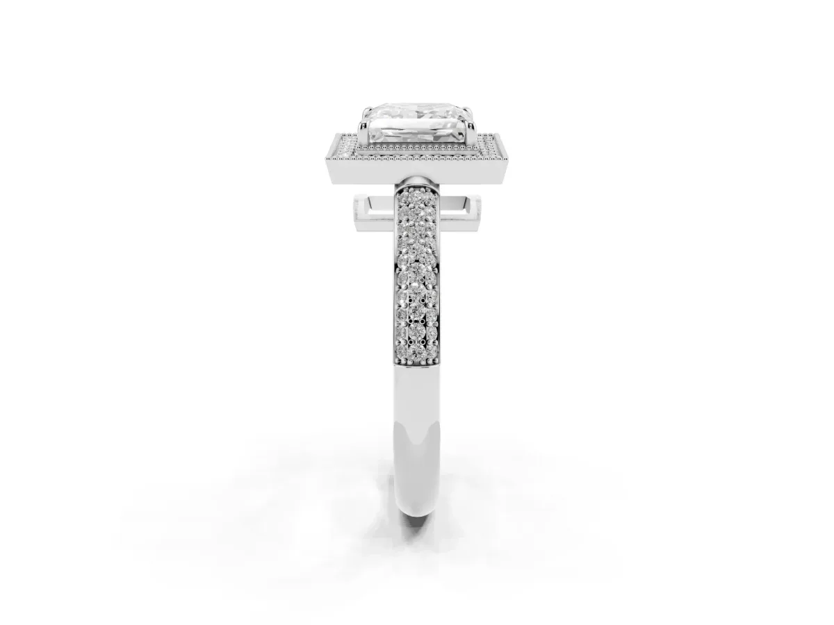Princess Cut Cut Halo Diamond Pave Band with Four-Prong Setting Silver