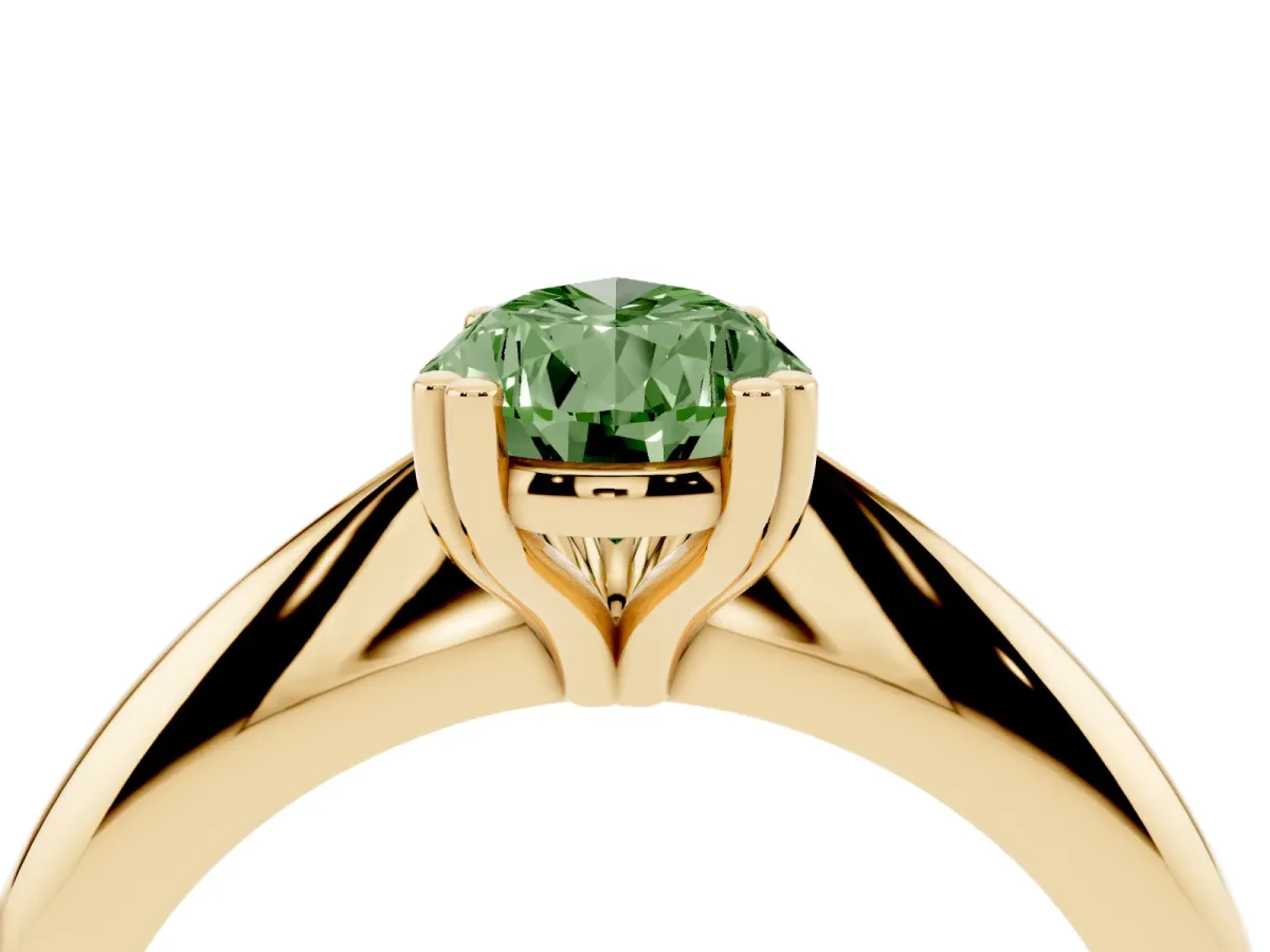 Fancy Green Pear Cut Cut Solitaire Engagement Ring with Tapered Band and Four-Prong Setting Yellow gold