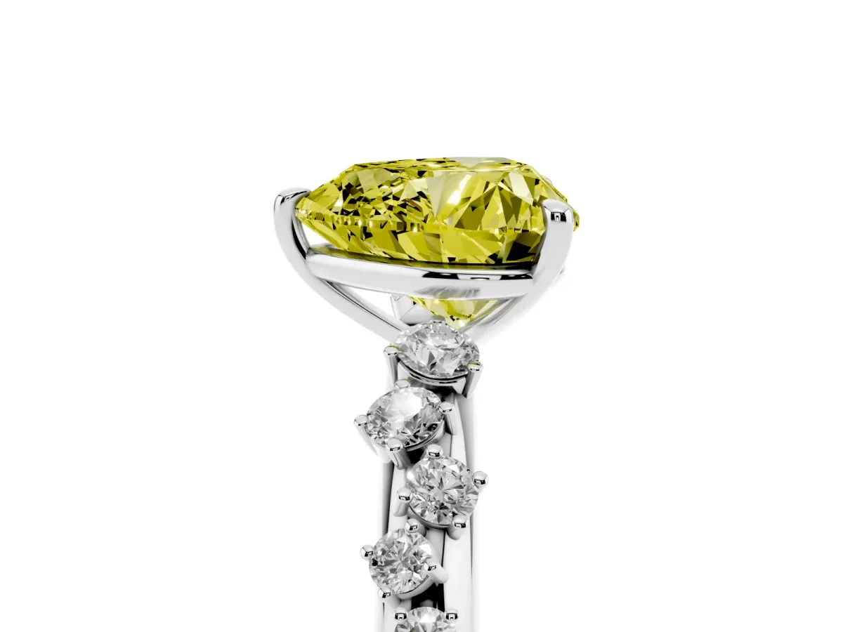 Fancy Yellow Heart Cut Diamond Cluster Prong-Set Solitaire Ring Platinum