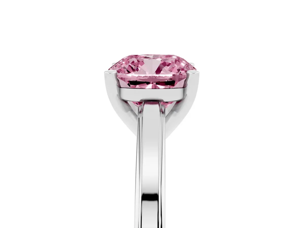 Fancy Pink Cushion Cut Solitaire Diamond Ring with Four-Prong Setting and Classic Band White gold