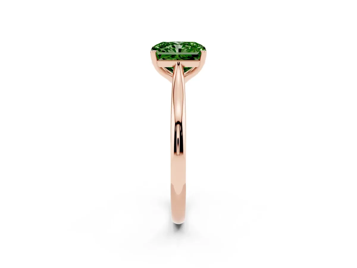 Fancy Green Radiant Cut Cut Solitaire Ring with Cathedral Band and Four-Prong Setting Rose gold