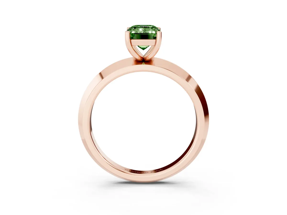 Fancy Green Emerald Cut Cut Solitaire Engagement Ring with Flat Band and Four-Prong Setting Rose gold