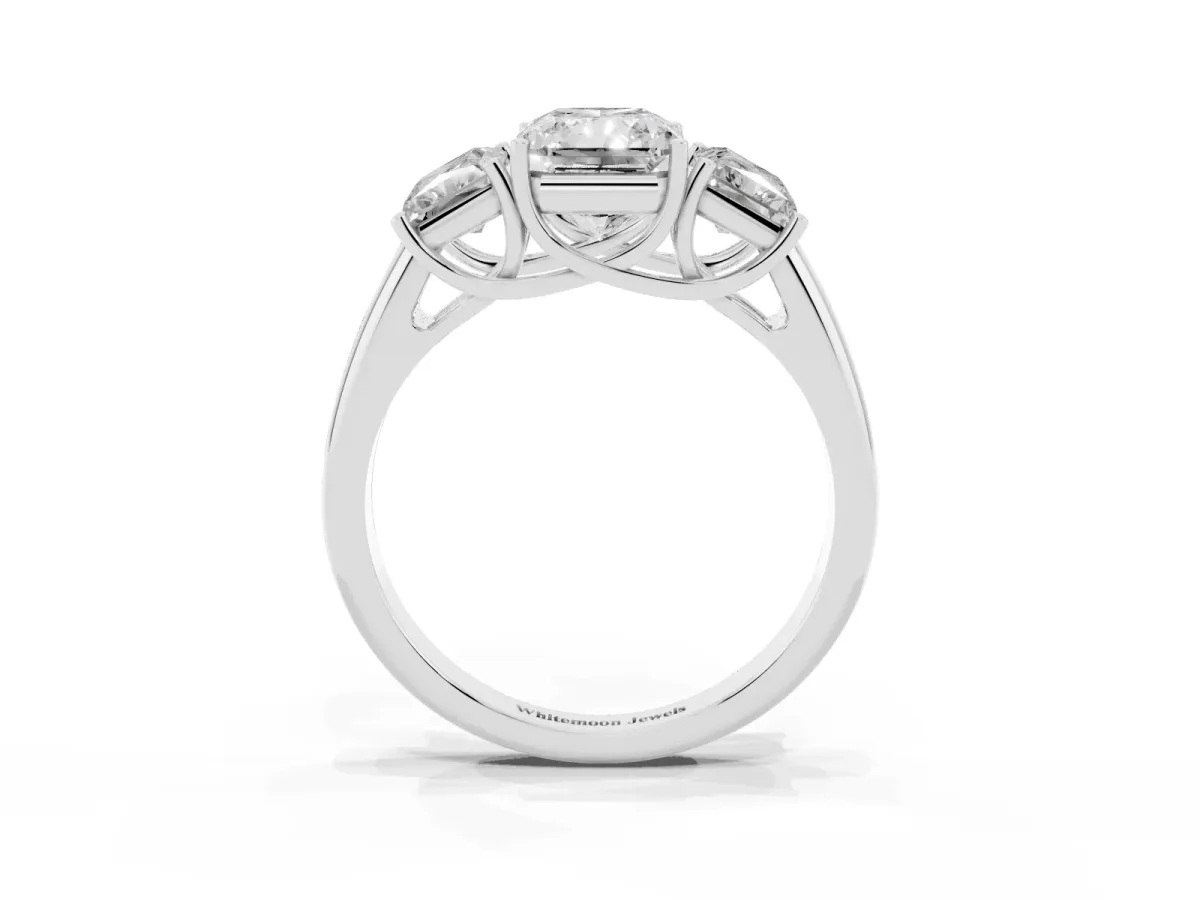 Three-Stone Radiant Cut Diamond Engagement Ring with Prong Setting Silver