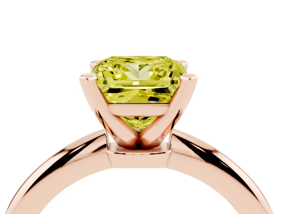 Fancy Yellow Princess Cut Diamond Solitaire Ring with Prong Setting and Classic Band Rose gold