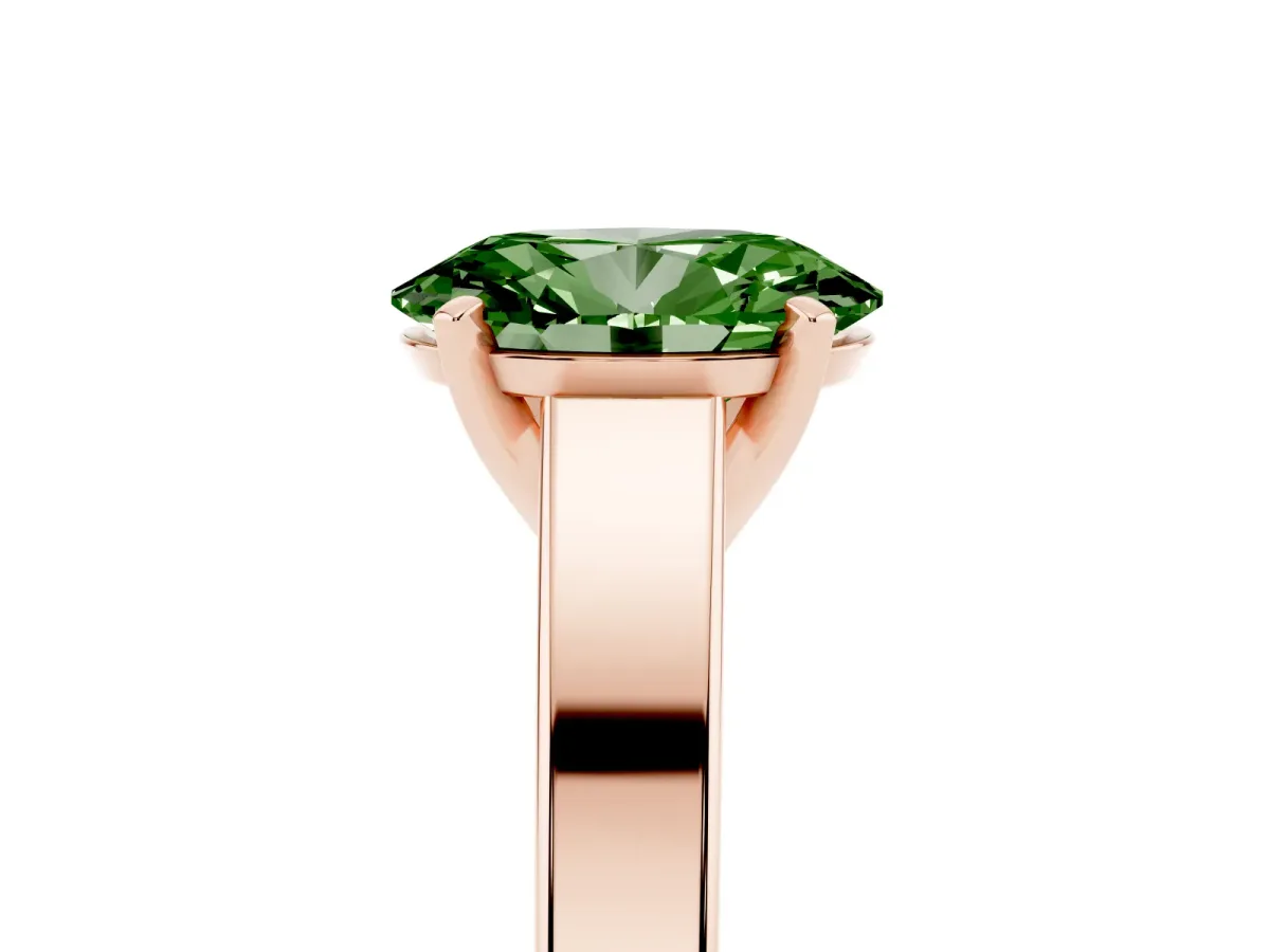 Fancy Green Oval Cut Solitaire Engagement Ring with Four-Prong Setting and Tapered Band Rose gold