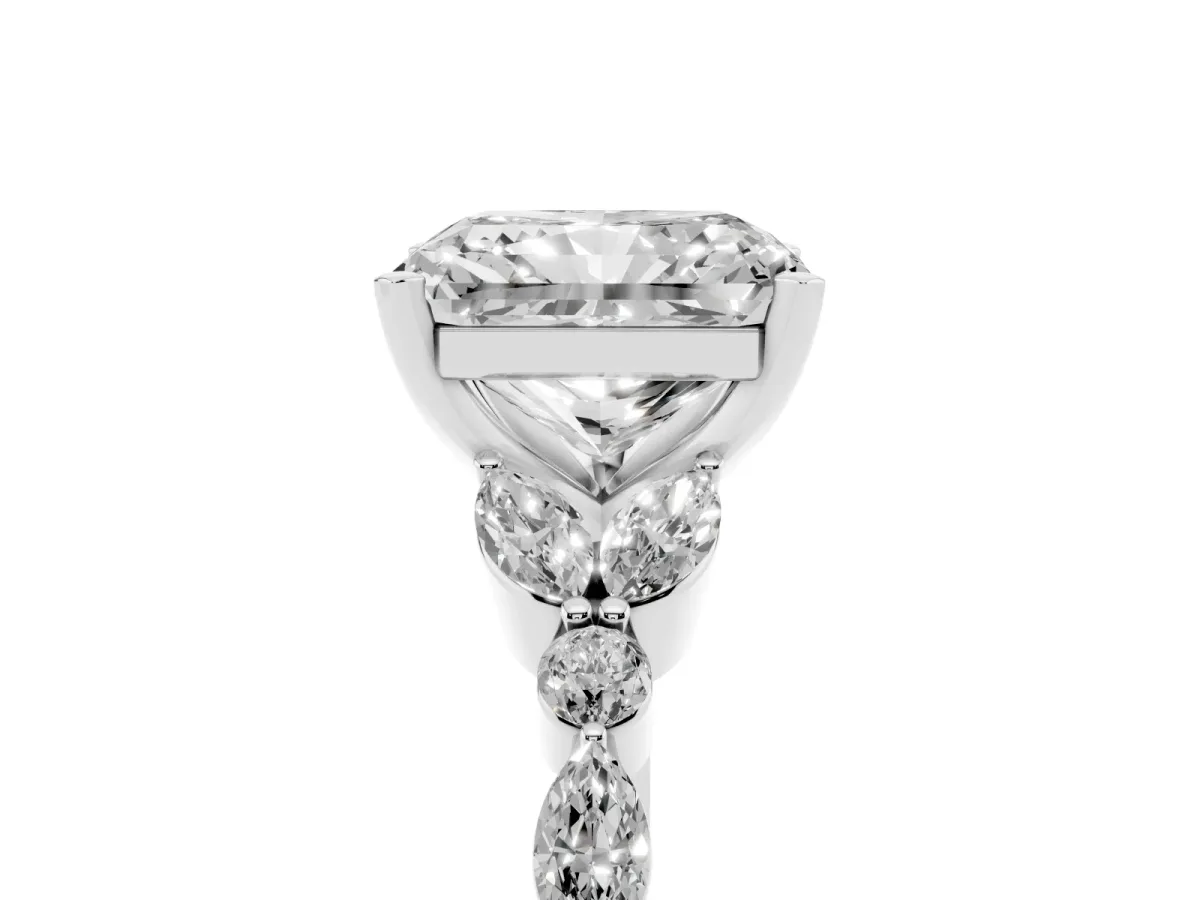 Radiant Cut Diamond Solitaire Ring with Side Stones and Four-Prong Setting Silver