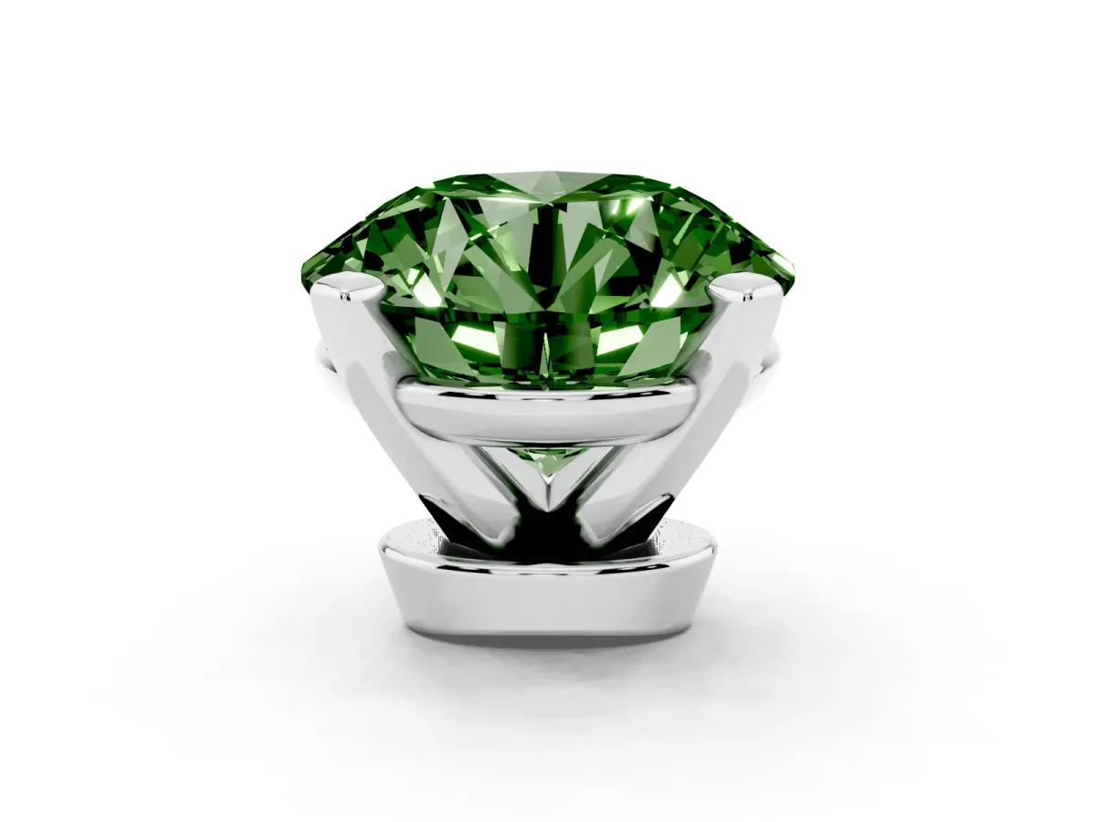 Fancy Green Round Cut Diamond Solitaire Ring with Prong Setting and Classic Band Silver
