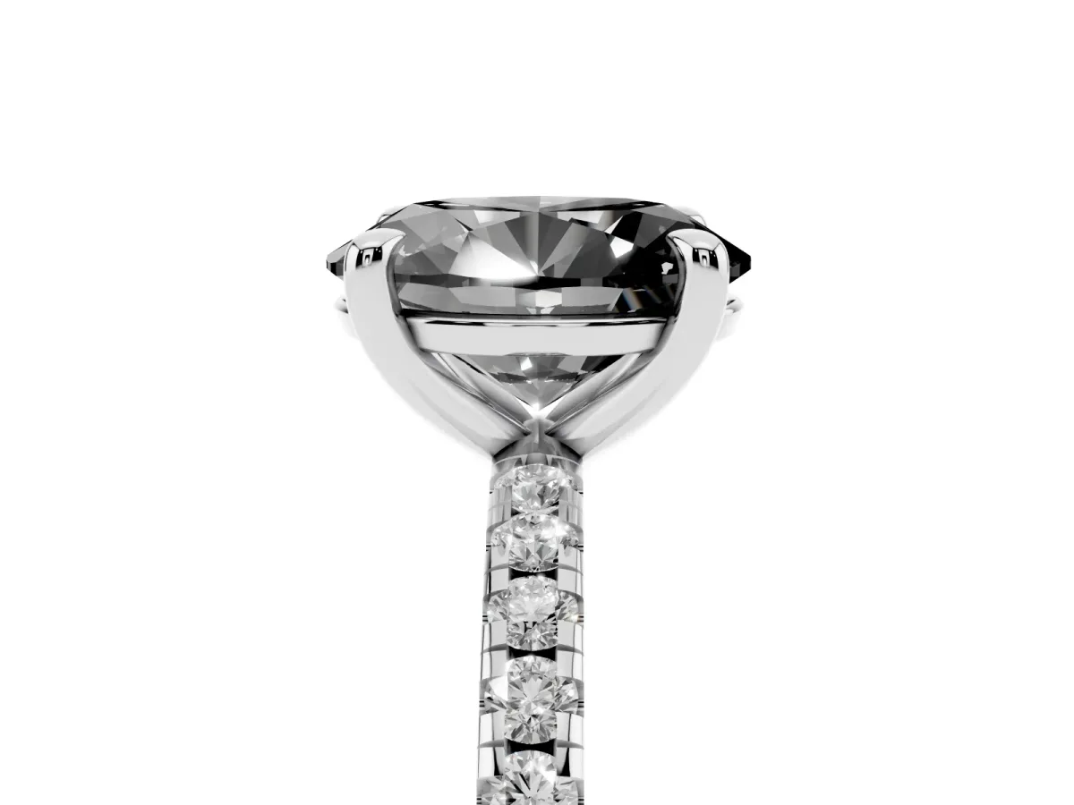 Fancy Black Oval Cut Diamond Brilliant Solitaire Ring with Pavé Band and Four-Prong Setting White gold