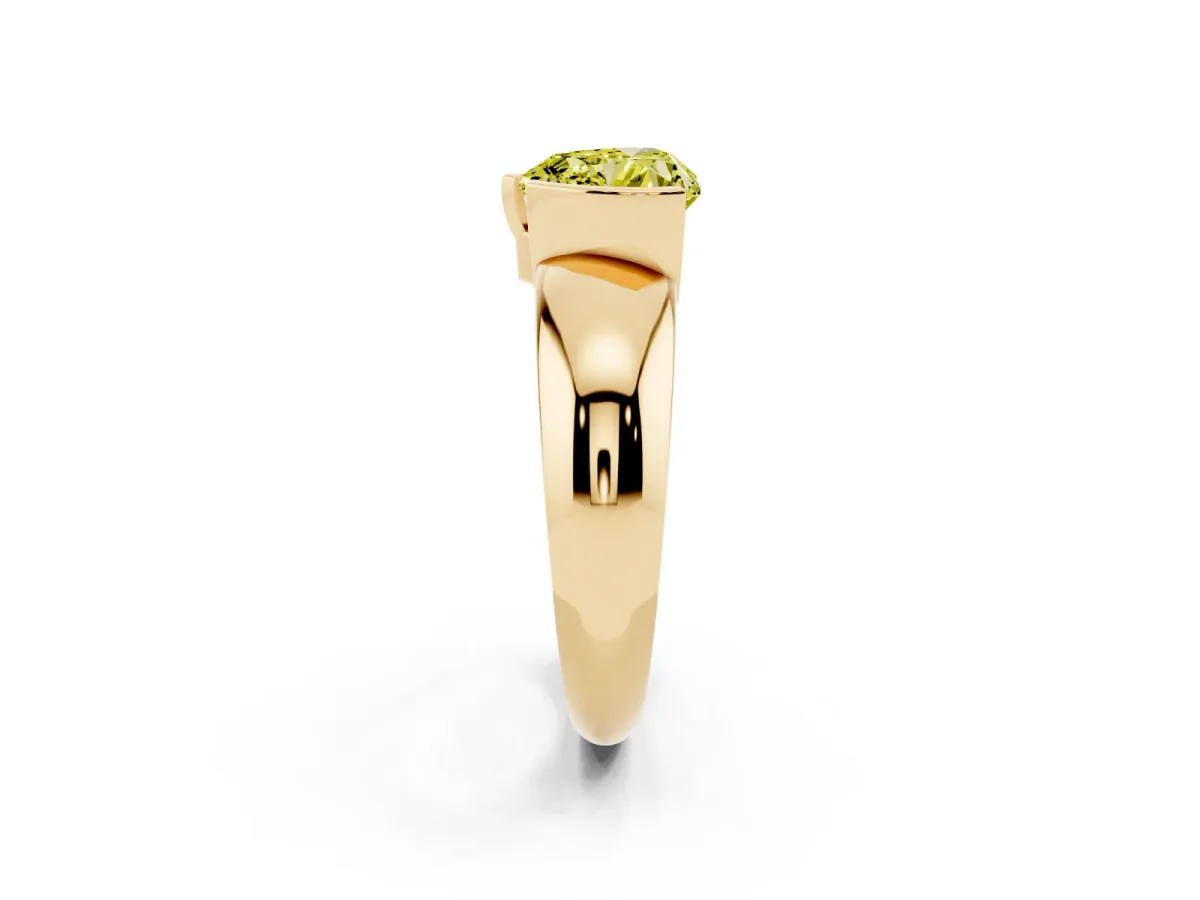 Fancy Yellow Heart Cut Solitaire Tension Set Diamond Ring with Wide Band Yellow gold