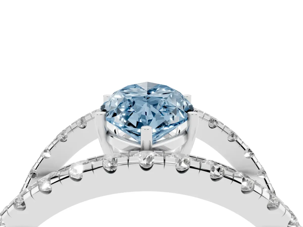 Fancy Blue Marquise Cut Solitaire Split Shank Pave Diamond Ring Silver