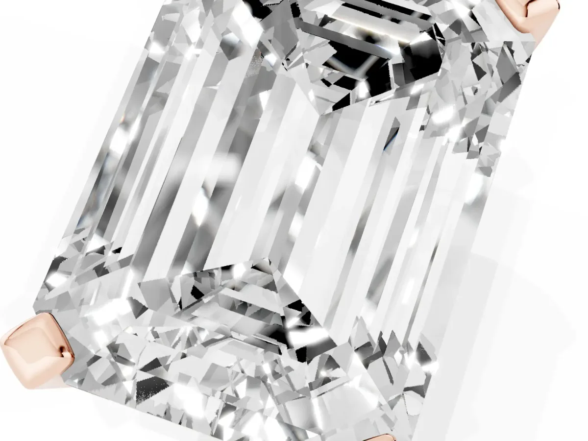 Emerald Cut Diamond Solitaire Ring with Prong Setting and Classic Band Rose gold