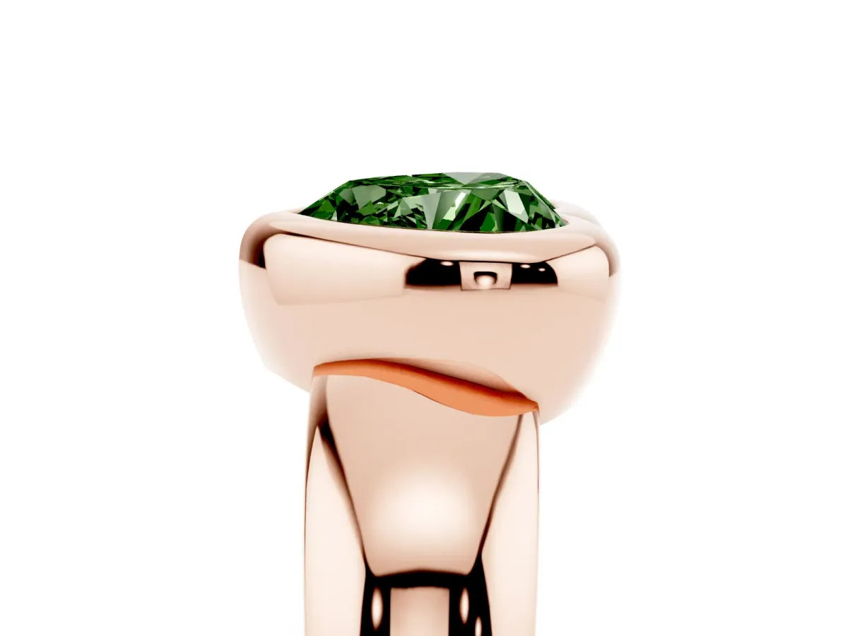 Fancy Green Bezel Set Heart Cut Solitaire Ring with Wide Band Rose gold