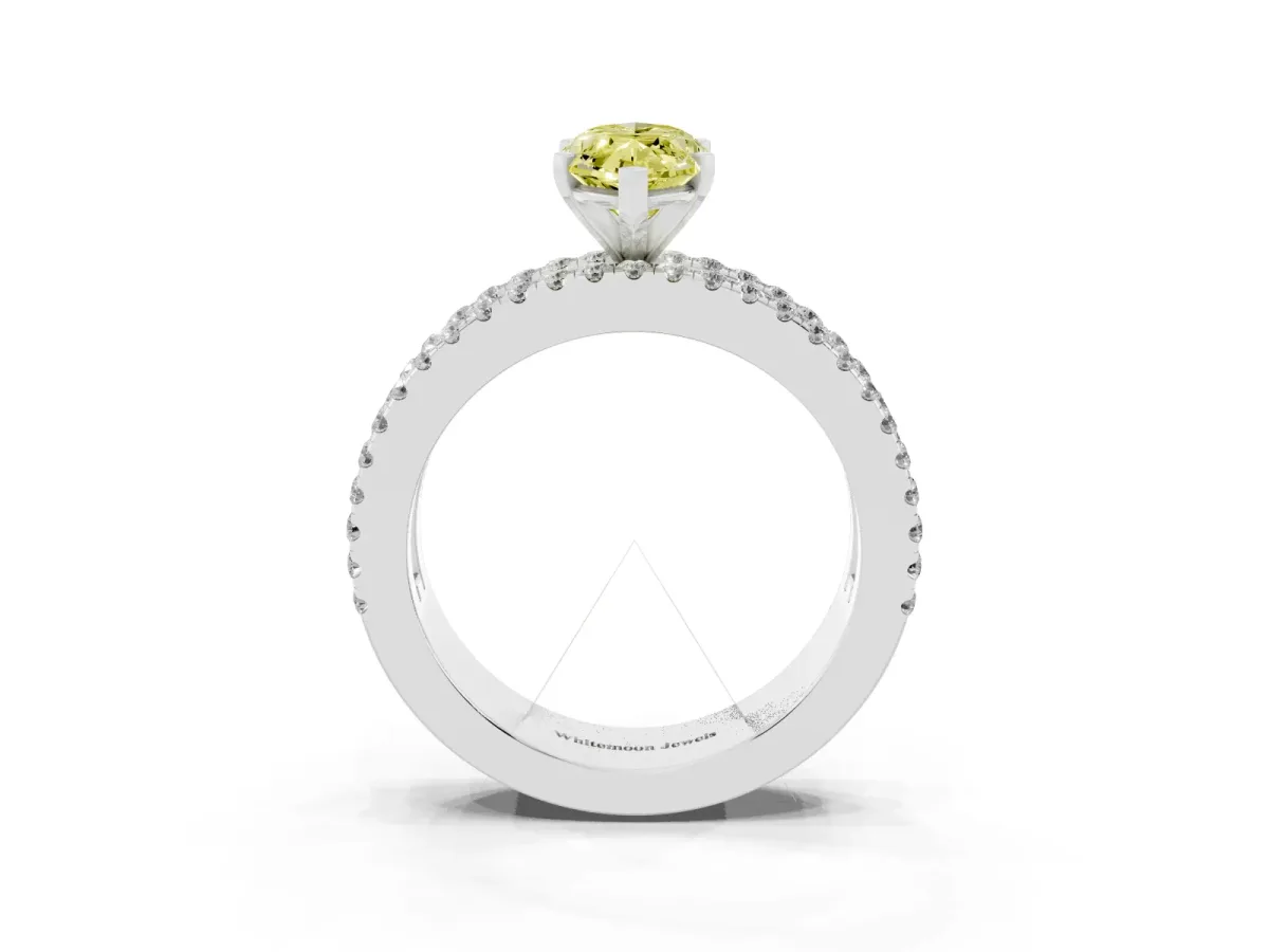 Fancy Yellow Marquise Cut Diamond Solitaire Ring with Pavé and Channel Set Band Platinum