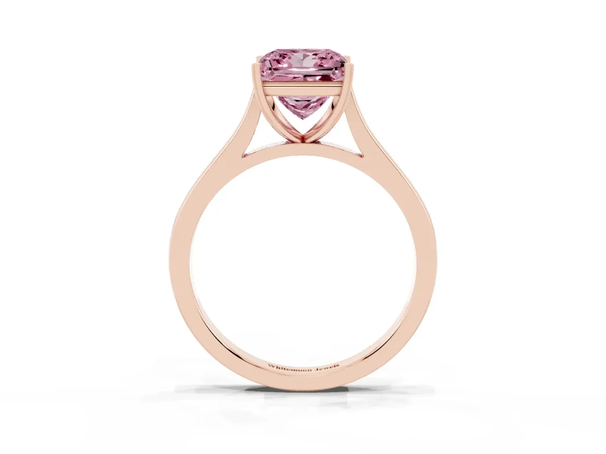 Fancy Pink Princess Cut Solitaire Heart Prong Engagement Ring with Tapered Band Rose gold