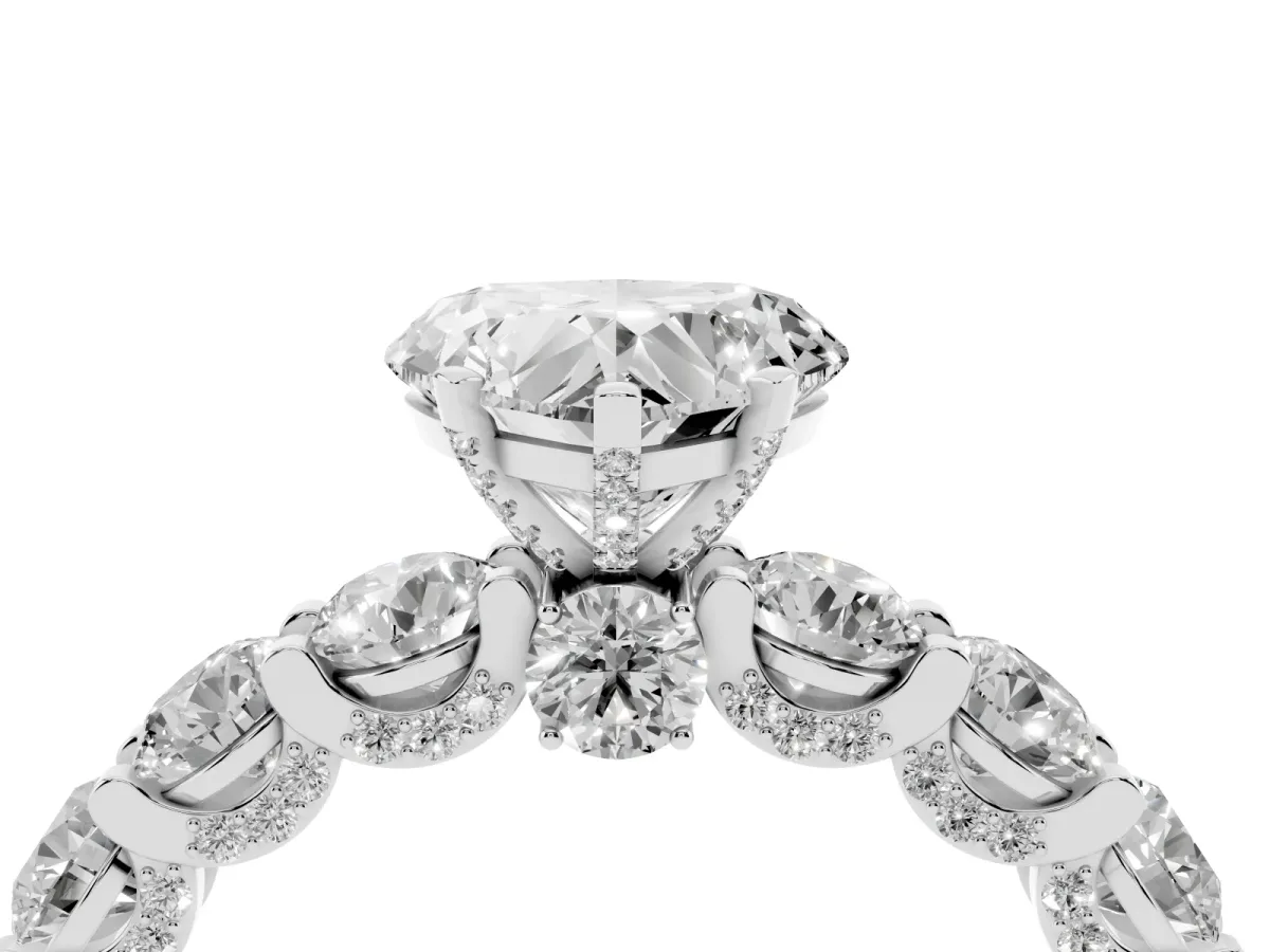 Heart Cut Diamond Side Stone Engagement Ring with Four-Prong Setting Silver