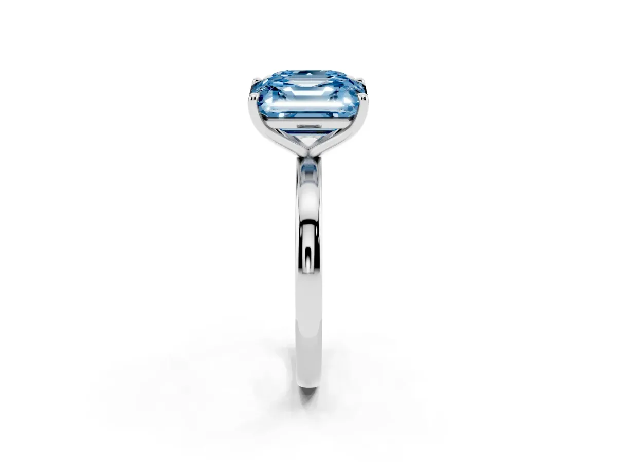 Fancy Blue Asscher Cut and Emerald Cut Toi Moi Ring with Prong Setting Platinum