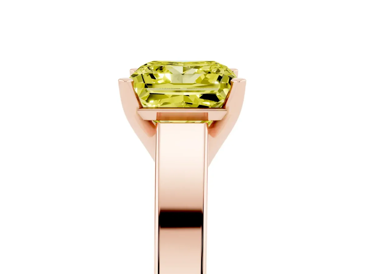Fancy Yellow Princess Cut Solitaire Engagement Ring with Four-Prong Setting and Tapered Band Rose gold
