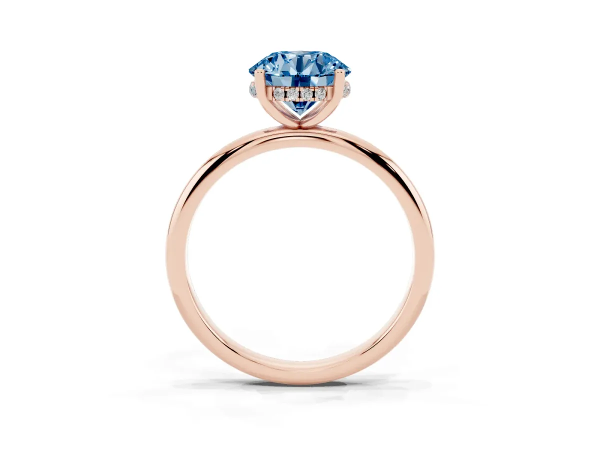 Fancy Blue Round Cut Cut Solitaire Engagement Ring with Four-Prong Setting and Classic Band Rose gold