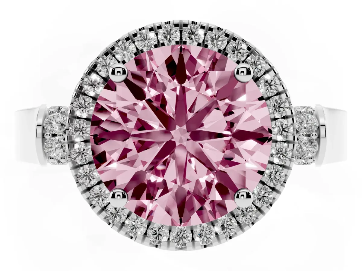 Fancy Pink Round Cut Halo Pave Split Shank Prong Setting Ring Silver