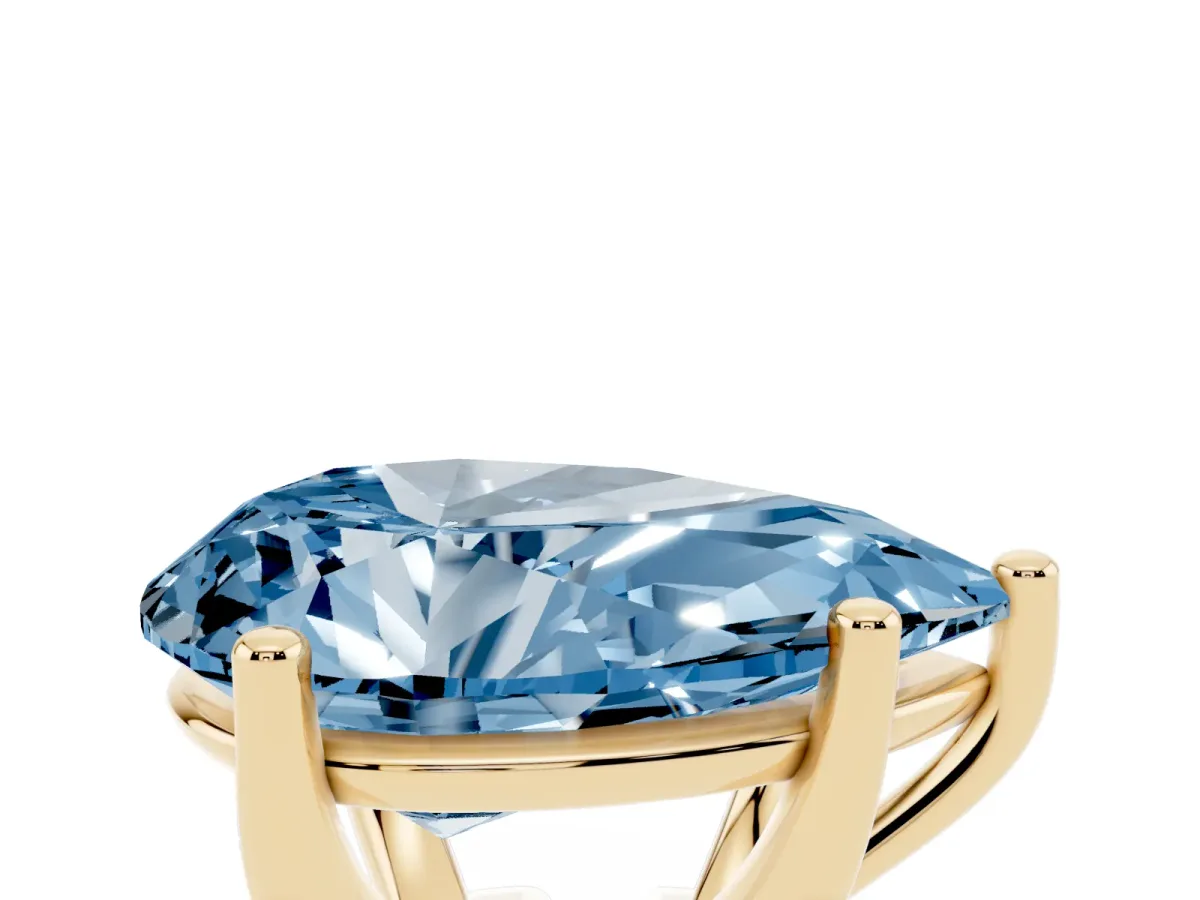Fancy Blue Pear Cut Cut Diamond Solitaire Engagement Ring with Tapered Plain Band and Four-Prong Setting Yellow gold