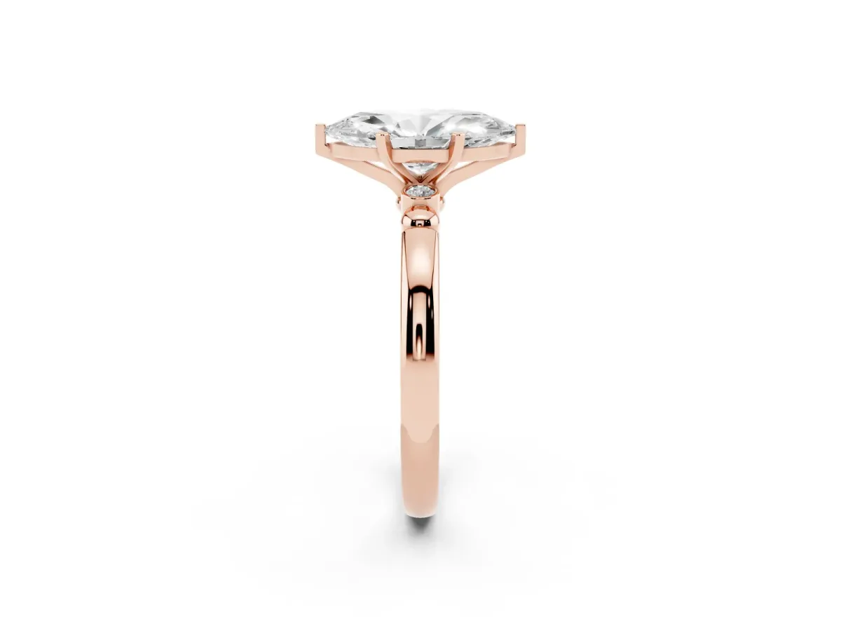 Marquise Cut Solitaire Beaded Band with Four-Prong Setting Rose gold