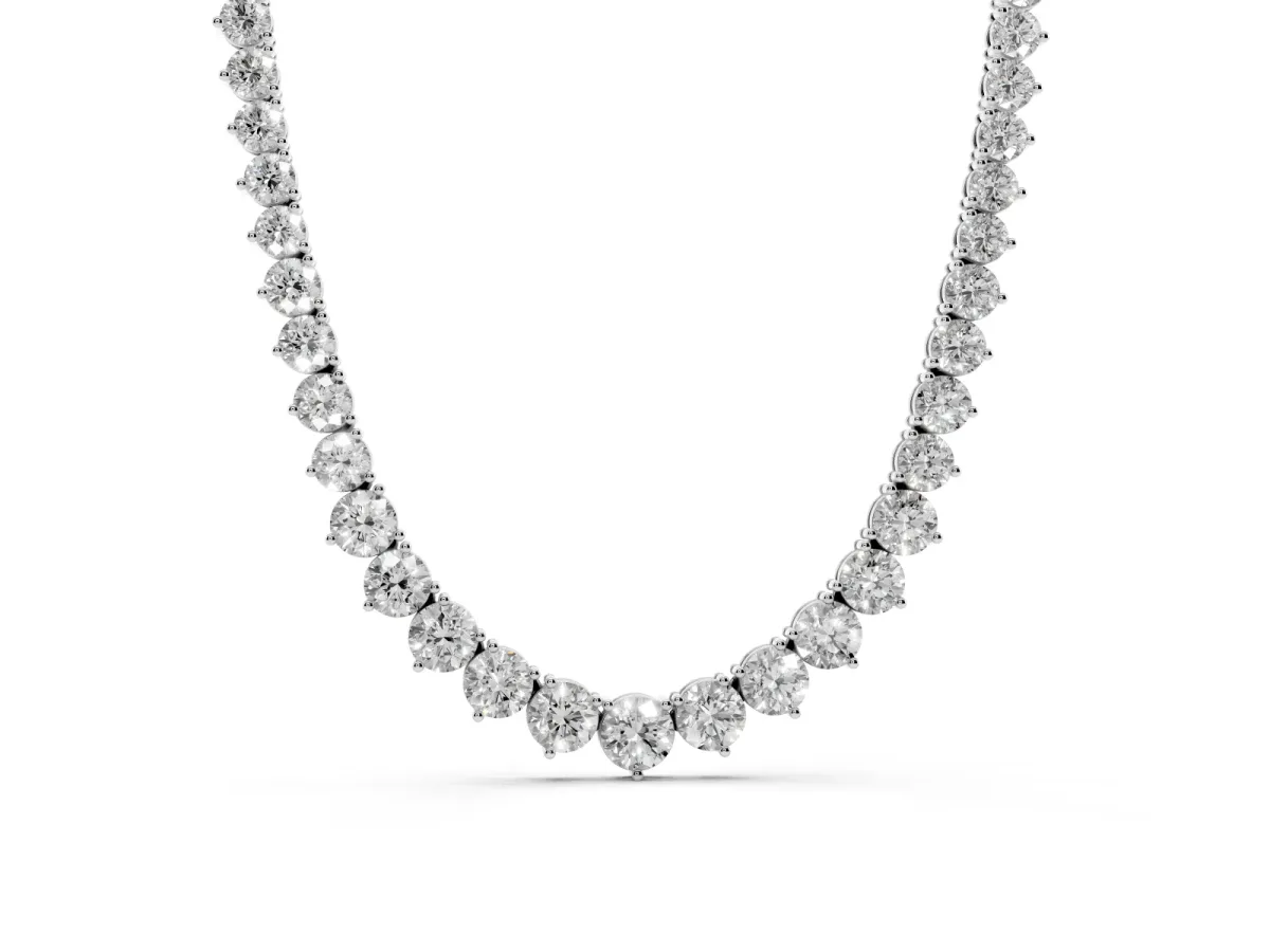 Round Diamond Tennis Necklace with Three-Prong Setting Silver