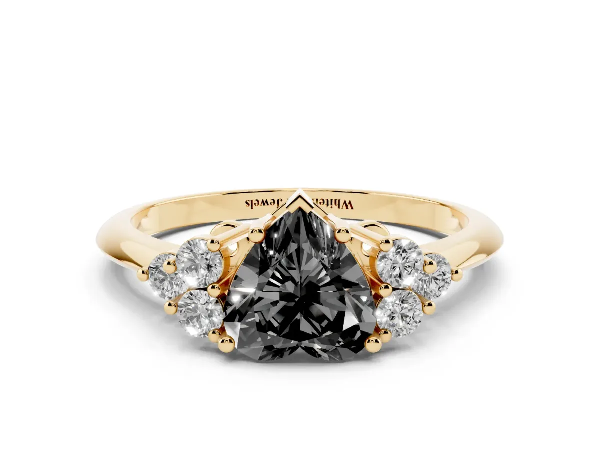Fancy Black Heart Cut Cut Diamond Cluster Ring with Solitaire Band and Four-Prong Setting Yellow gold