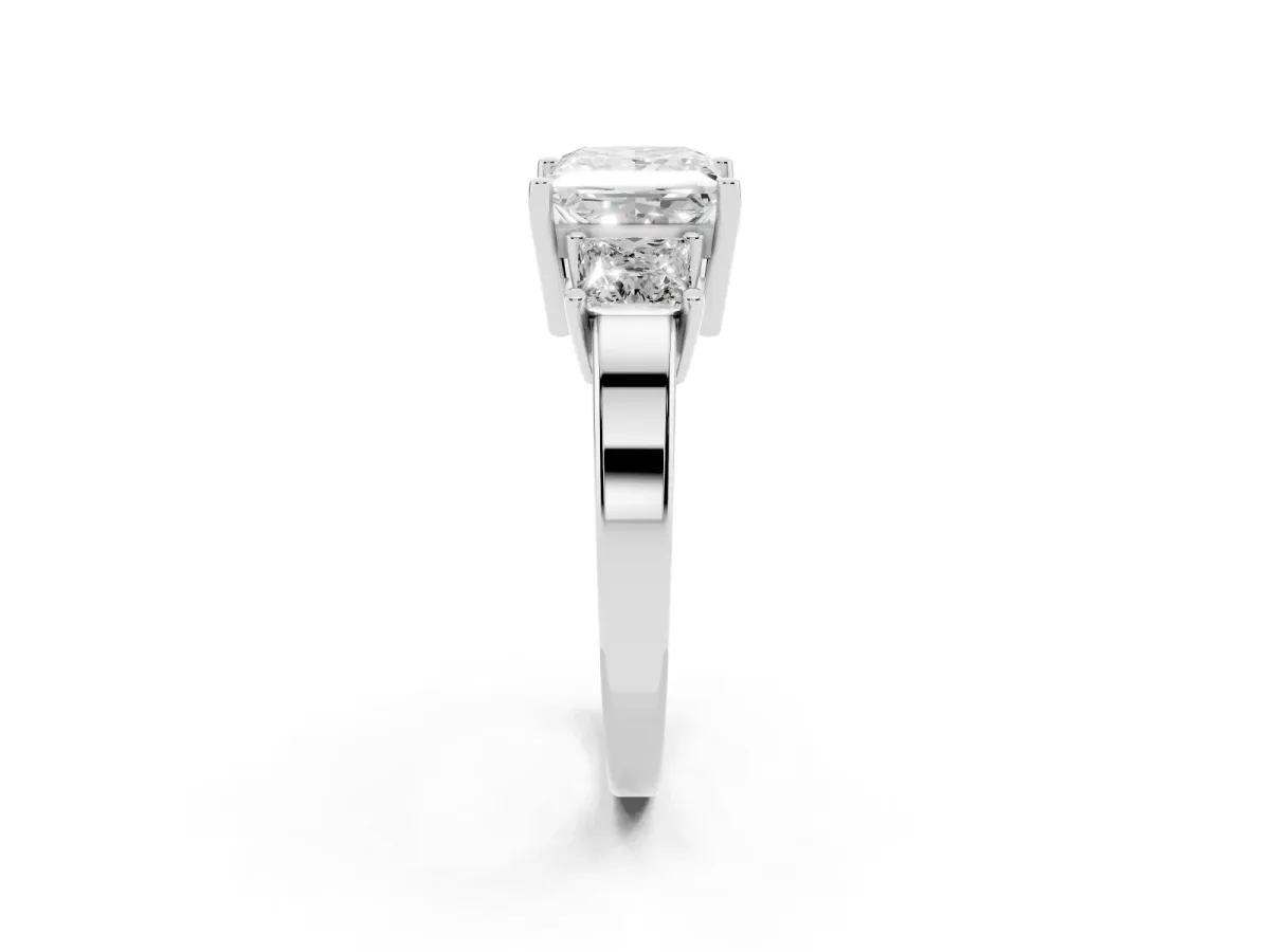 Three-Stone Princess Cut Cut Solitaire Ring with Prong Setting Silver