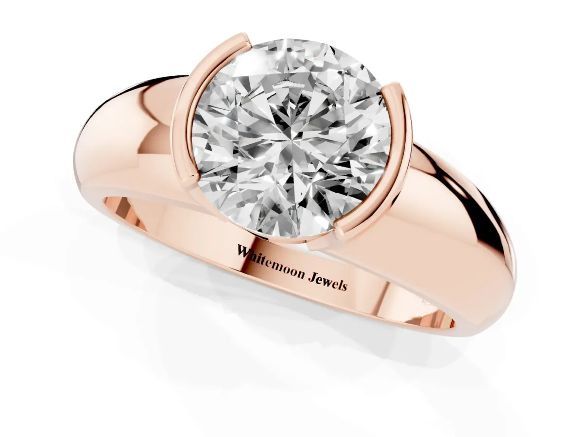 Round Cut Solitaire Tension Set Diamond Ring with Wide Band Rose gold
