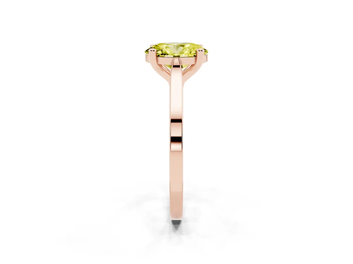 Fancy Yellow Oval Cut Solitaire Diamond Ring with Four-Prong Setting and Tapered Band Rose gold