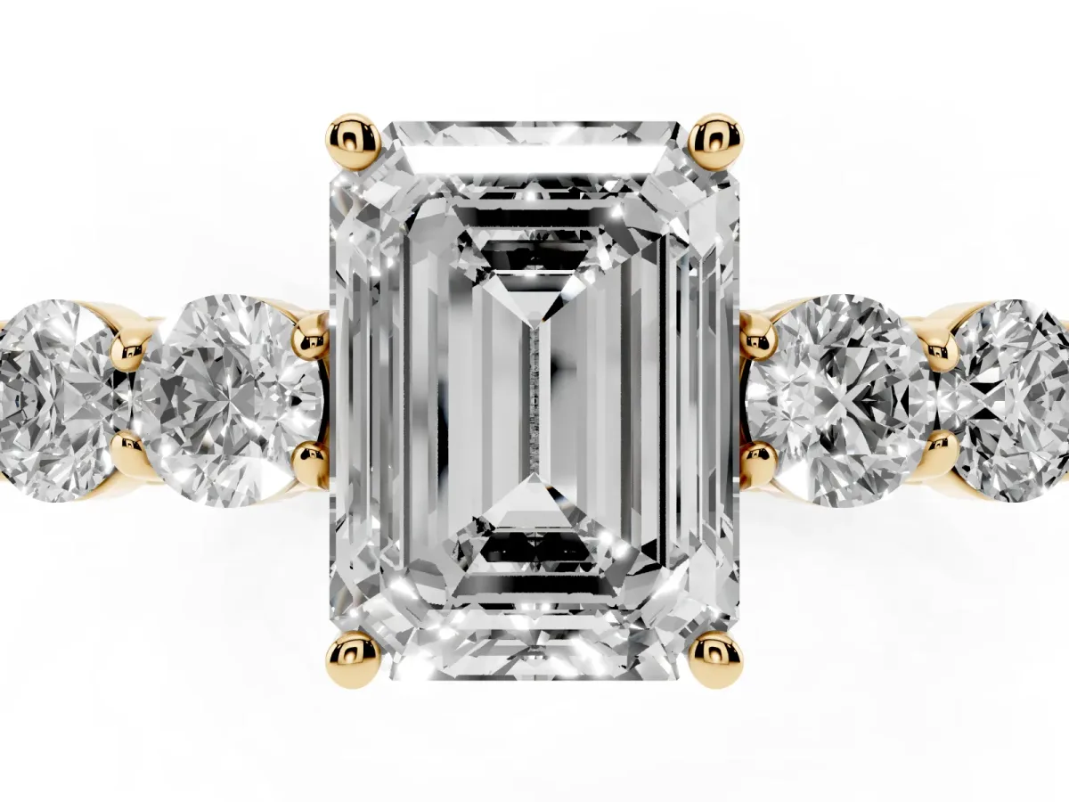 Emerald Cut Cut Diamond Five-Stone Prong Set White Gold Ring Yellow gold